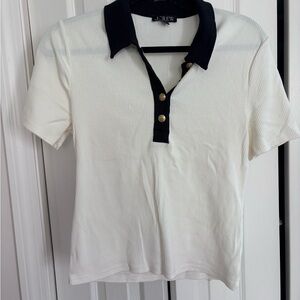 J. Crew Women's Cream and Black Button Down Shirt